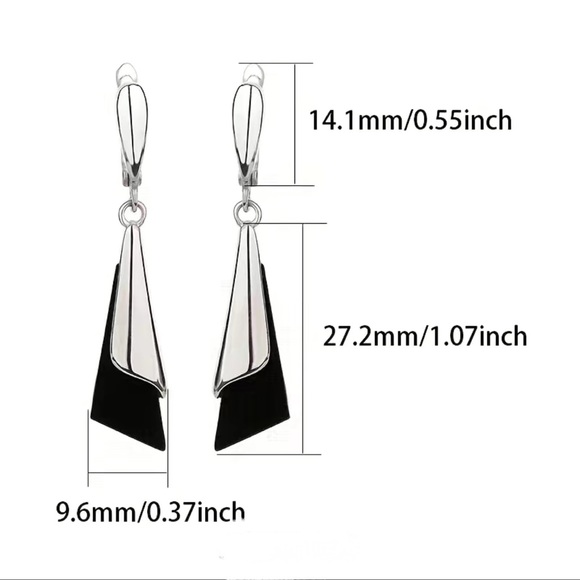 Elegant Geometric Dangle Earrings - 925 Sterling Silver with Black Accent - Picture 3 of 3